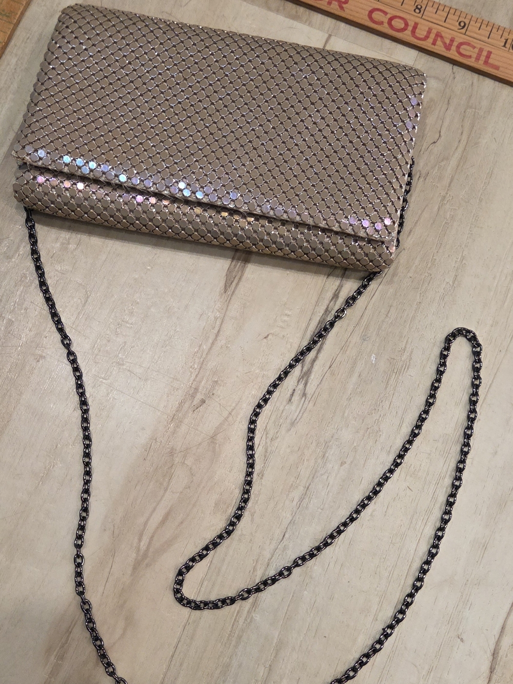 Jessica McClintock Taupe Sequined Chain Clutch